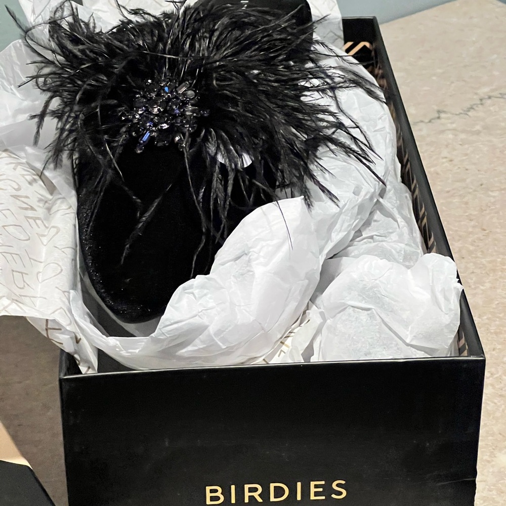 Birdies Dove Black Feathered Mules - Sz. 10 - New in Box - Picture 10 of 14